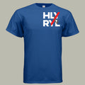 Holy and Royal blue 50/50 cotton-polyester t-shirt with HLY RYL graphic and crown of thorns